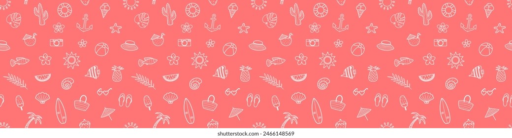 Creative summer seamless pattern. Holiday background with hand drawn elements. Vector illustration