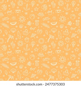 Creative summer seamless pattern. Holiday background with hand drawn elements. Vector illustration