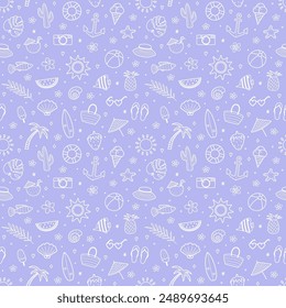 Creative summer seamless pattern. Holiday background with hand drawn elements. Vector illustration