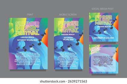 Creative Summer Wave. Fluid Gradient Background Template. fluid design template multiple platform for print, mobile screen and social media post vector illustration