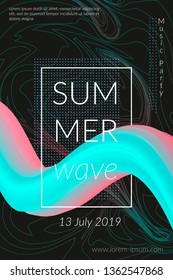 Creative summer wave poster with shape. Retro abstract colorful geometric background. Design for card, flyer, template, banner, brochure. Trendy fashion digital futuristic vector graphic illustration.