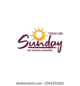 Creative Sun Concept Logo Design Template.  Travel set logos in lettering style. Let's go travel , fly away, wake up and travel logos with illustrations . Label vector illustration 