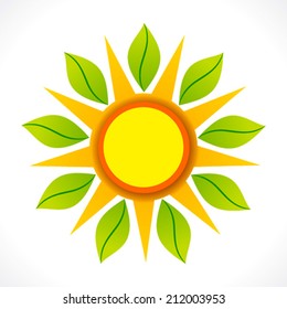 creative sun and green leaf icon design concept vector