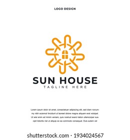 Icono creativo de la casa solar diseño ilustración vectorial. diseño del logotipo del símbolo solar y del hogar color editable