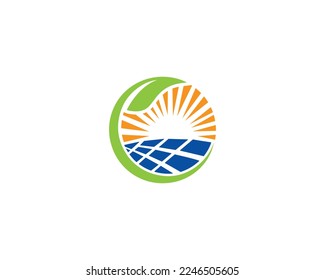 Creative Sun Solar Energy Logo Icon Design With Green Eco-Friendly Vector Concept Template.