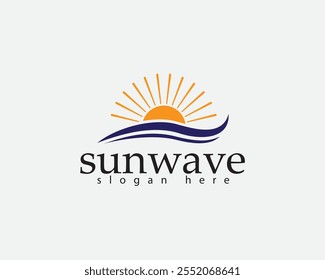 creative sun with water waves below logo design