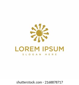 logotipo creativo de sol y molino de viento, icono y vector