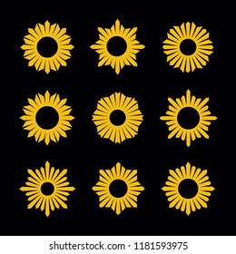 Creative Sunburst Flower Design Element Vector Set