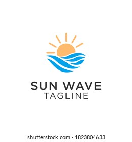 Creative sunset beach with sea logo template