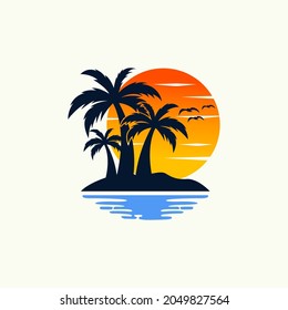 creative sunset logo design vector illustration