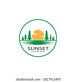 Creative sunset logo, sea landscape illustration, color vector design