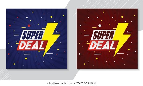Creative super deal banner template with bold typography and vibrant colors. Perfect for retail promotions, discount campaigns, and digital advertising.