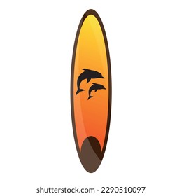 Creative surfboard with dolphins on white background