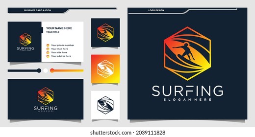 Creative surfing logo and business card design template Premium vekto