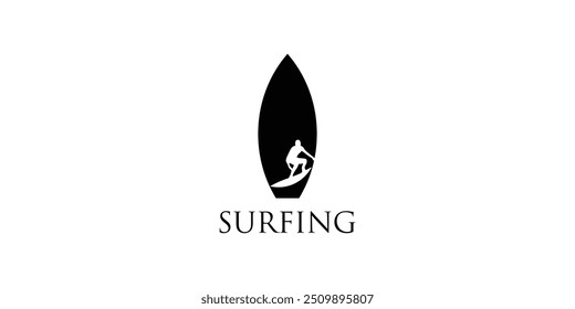 Diseño creativo del logotipo del surf con el Vector premium del concepto moderno