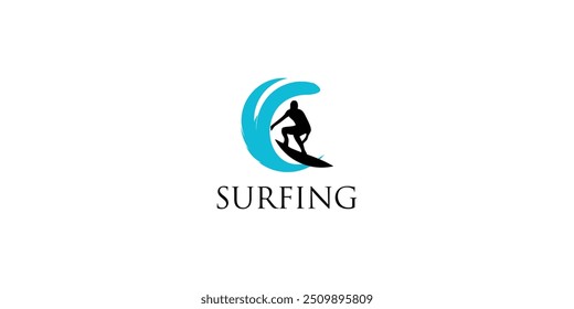 Diseño creativo del logotipo del surf con el Vector premium del concepto moderno
