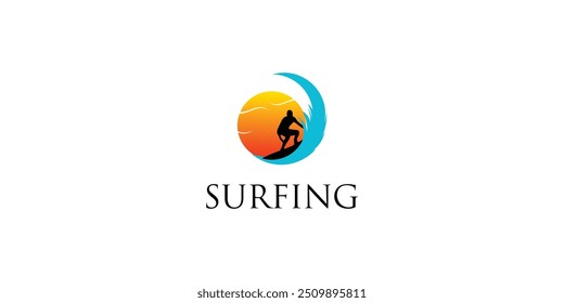 Creative surfing logo design with modern concept premium vector