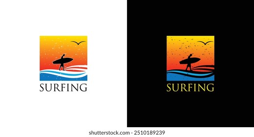 Creative surfing logo design with unique concept   premium vector