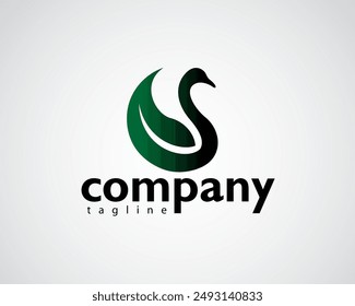 creative swan with leaf-shaped body logo design