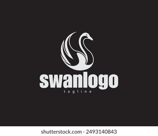 creative swan with silver shadows on a dark gray background logo design