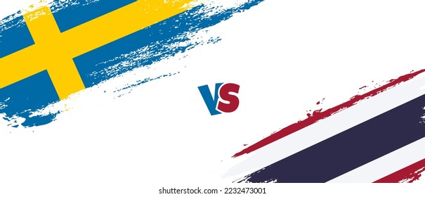 Creative Sweden vs Thailand brush flag illustration. Artistic brush style two country flags relationship background