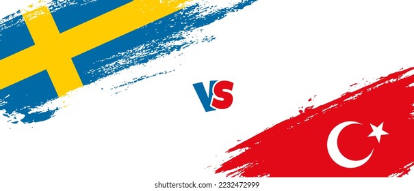Ilustración creativa de la bandera de Suecia vs Turquía. Estilo de pincel artificial dos indicadores de país fondo de relación