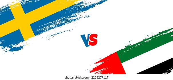Creative Sweden vs United Arab Emirates brush flag illustration. Artistic brush style two country flags relationship background