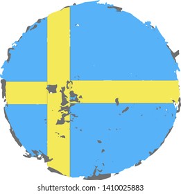 Creative Swedish flag on round and grunge backdrop.