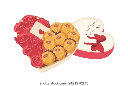 Creative sweets in present box for valentines day winter holiday celebration vector illustration