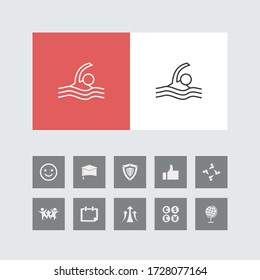 Creative Swimmers Line Icon with Bonus Icons. 