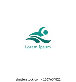 creative swimming logo with abstract man silhouette. swimming club logo.