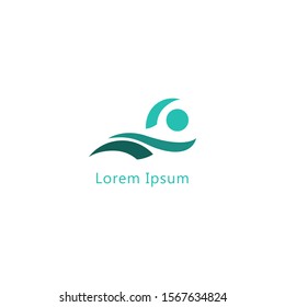 creative swimming logo with abstract man silhouette. swimming club logo.