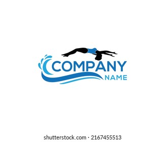 Creative Swimming Logo Design. Women Dive Swimming Pool Logo Vector Illustration on White Background.