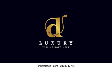 Creative swirl line Letter D d luxury golden monogram logo, Isolated on a solid black background.