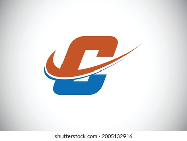 Letra inicial C con plantilla de logotipo de swoosh, rojo y azul. Logotipo vectorial moderno para identidad empresarial y de empresa.