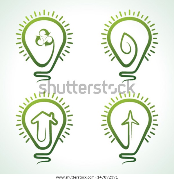 creative symbol in bulb like recycle, wind mill,\
house and leaf vector
