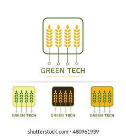 Creative symbol concept with circuit board,Ears of Wheat,Barley, Modern agricultural technology logo design template. Icon idea for farming and food production theme,Vector illustration