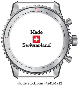 Creative symbol of Made in Switzerland. The theme Swiss watches.