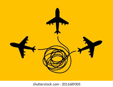 Creative symbol. Metaphor for creativity, business ideas. Insight icon with planes and  tangled tangle of problems.