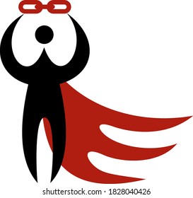 Kreative symbolische Vektorsymbol des Superhelden mit Kette in der Hand. Einfaches Flachsymbol. Das Konzept der Unterstützung und Schaffung eines Unternehmens, Produktion, Logistikkette usw. 