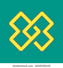A creative and symmetrical logo made of interlocking yellow lines forming a geometric knot pattern on a teal background. Suitable for modern brands or symbolic uses.
Keywords: geometric logo, knot sym