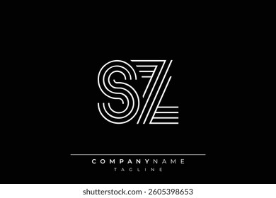 Creative SZ lines letter logo design. A simplistic and elegant abstract logo design with linear patterns and initials, suitable for contemporary branding.