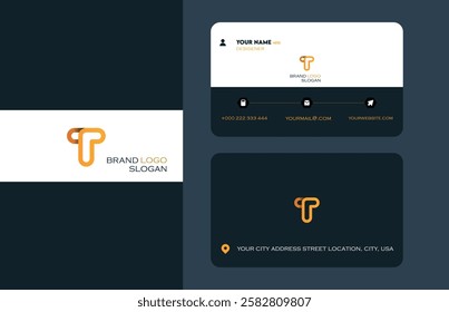 creative T latter logo design with business card design, simple professional business card template, colorful visiting card, black and white template