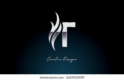 Monograma metálico atrevido del logotipo de la llama de la letra creativa de T con el símbolo del fuego para la marca de Premium Chrome y la identidad visual