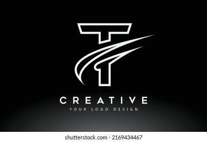 Diseño de logotipo de carta creativa T con Ilustración vectorial de iconos de Swoosh.