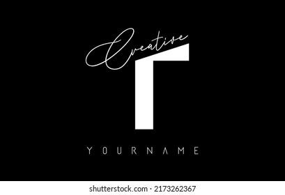 Creative T logo with cuts and handwritten text concept design. Letter with geometric design. Vector Illustration with letter and creative cut.