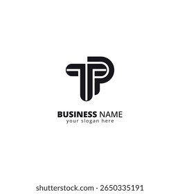 Logotipo creativo de la letra de T y de P, diseño atrevido del monograma.
