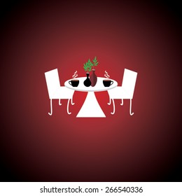 creative table chair concept with plant pot and coffee cup 