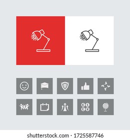 Creative Table Lamp Line Icon with Bonus Icons. 