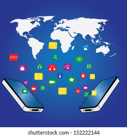 Creative tablet computer with mobile phones cloud of colorful application icon, Business software and social media networking online store service concept, Vector illustration modern template design 